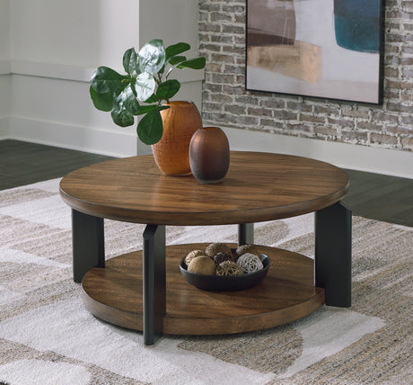 Furniture City Slidell - Ashley Furniture - Kraeburn Coffee Table - Round Cocktail Table / Brown/Black - T624-8