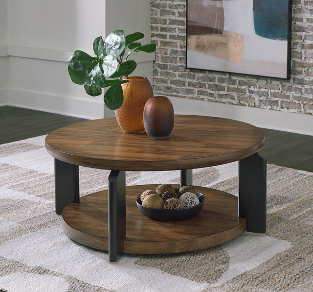 Furniture City Slidell - Ashley Furniture - Kraeburn Coffee Table - Round Cocktail Table / Brown/Black - T624-8