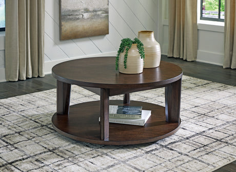 Furniture City Slidell - Ashley Furniture - Korestone 2 Coffee Table - Round Cocktail Table / Dark Brown - T657-8