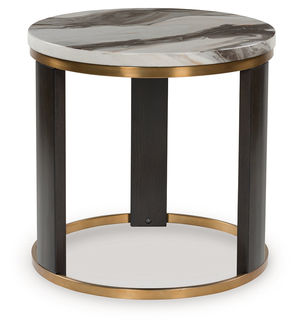 Furniture City Slidell - Ashley Furniture - Jazmore End Table - Round End Table / Brown/Brass Finish - T671-6