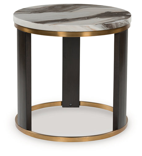 Furniture City Slidell - Ashley Furniture - Jazmore End Table - Round End Table / Brown/Brass Finish - T671-6