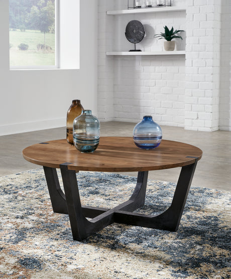 Furniture City Slidell - Ashley Furniture - Hanneforth Coffee Table - Round Cocktail Table / Brown/Black - T726-8