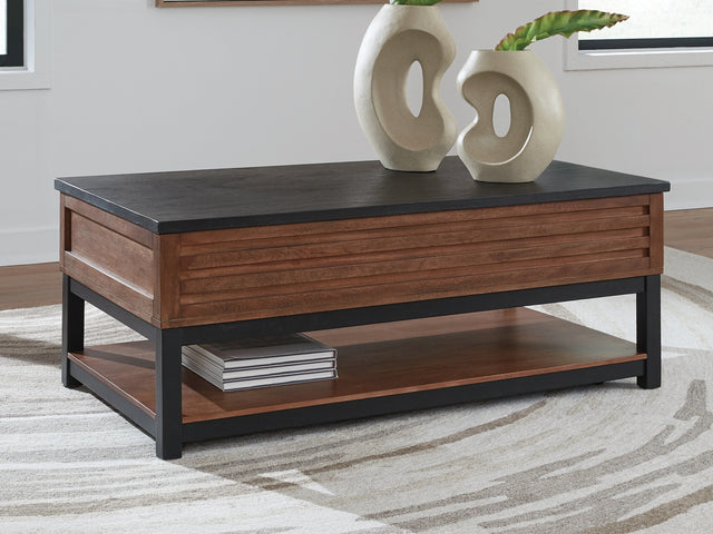 Furniture City Slidell - Ashley Furniture - Kallari Lift-Top Coffee Table - Lift Top Cocktail Table / Warm Brown/Black - T737-9