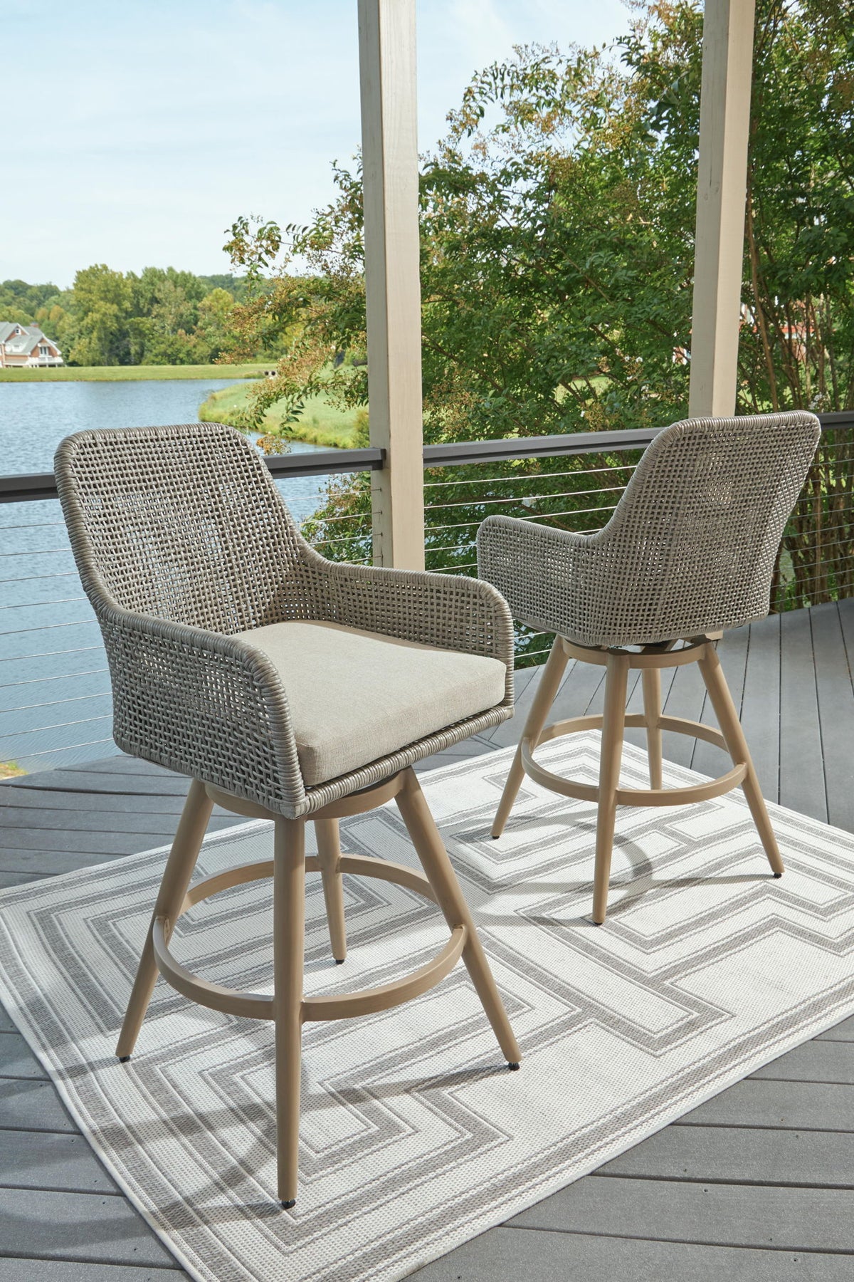 Seton Creek - Barstool With Cushion (Set of 2) - Beige / Gray