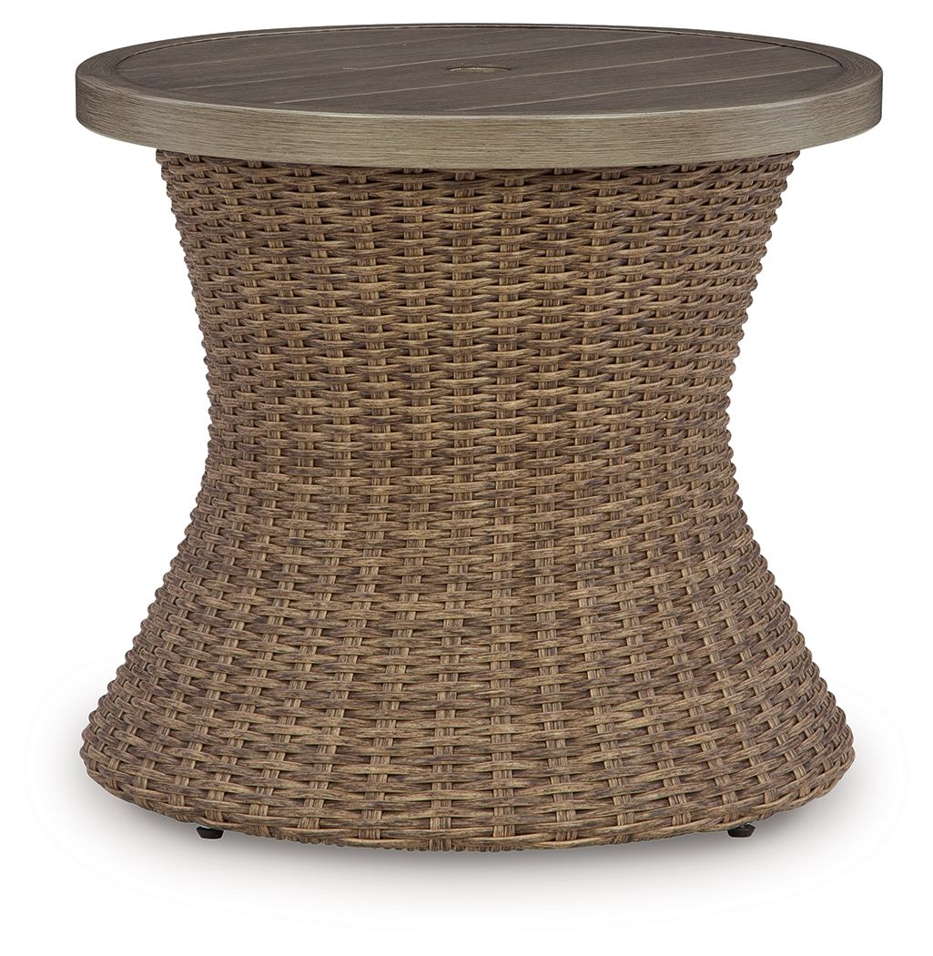 Laguna Heights - Round End Table With Umbrella Option - Beige