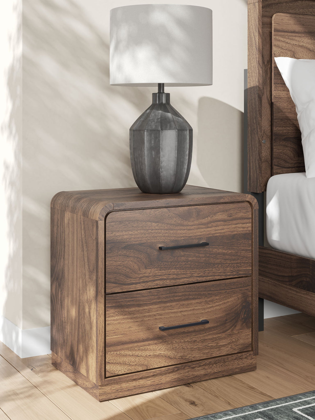 Fortlorn - Two Drawer Night Stand - Walnut Brown