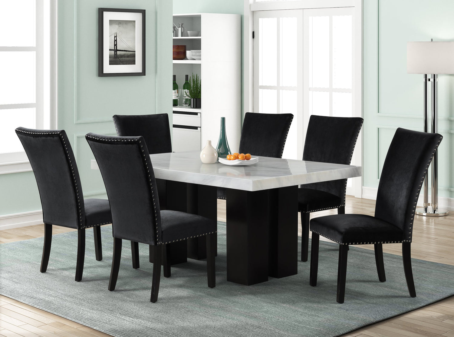 1220 - (FAUX MARBLE) Dining Table + 6 Chair Set