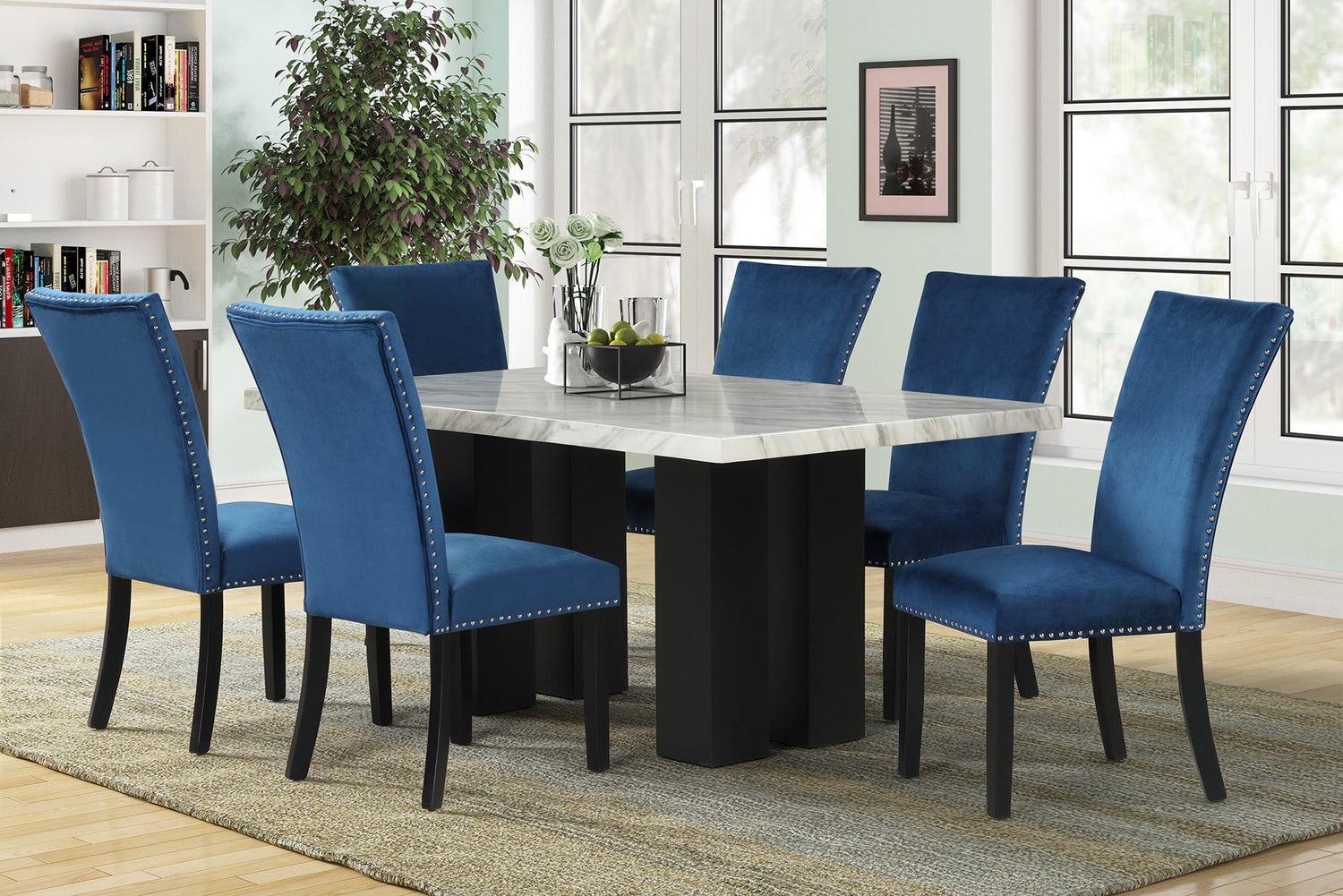 1220 - (FAUX MARBLE) Dining Table + 6 Chair Set