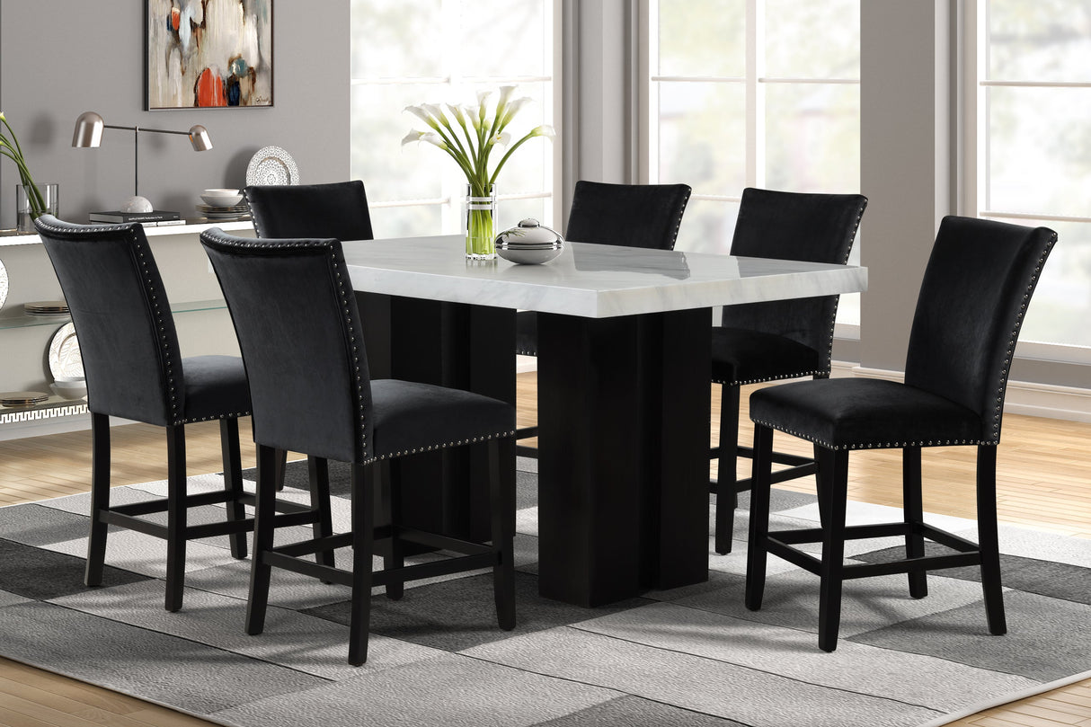 2220 - (FAUX MARBLE) Counter Height Table + 6 Chair Set
