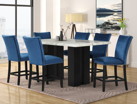 2220 - (FAUX MARBLE) Counter Height Table + 6 Chair Set