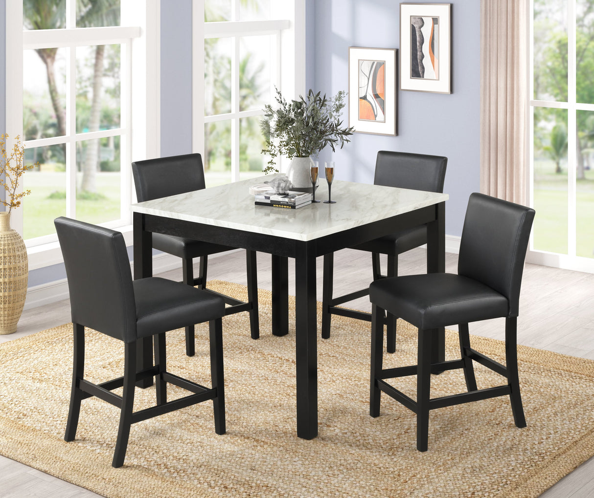 Dior PU - Pub Table + 4 Chair Set